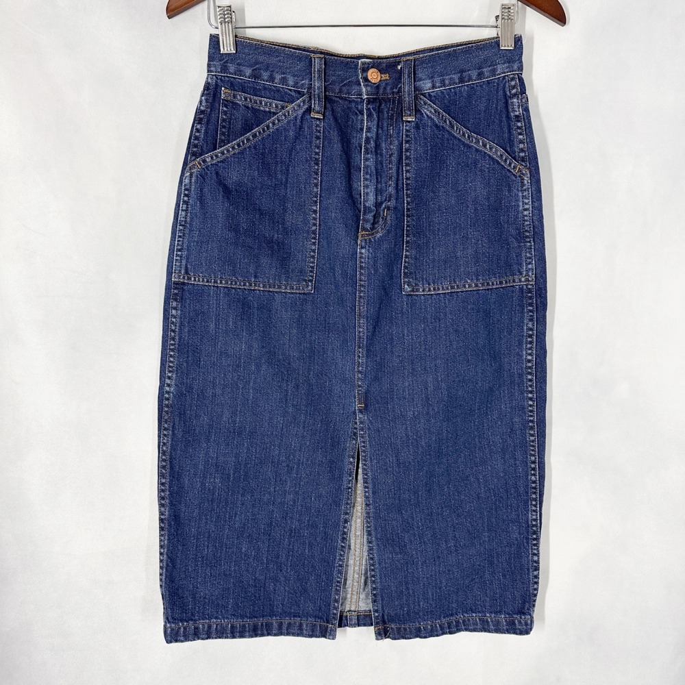 J.Crew Cotton Dark Blue Denim Knee Length Pencil Skirt Vented Women's Size 27